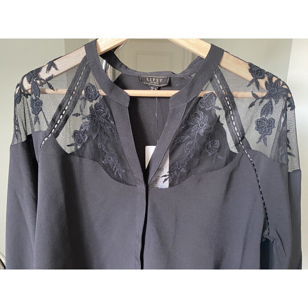 Lipsy Women's Sheer Yoke Blouse See Through Long Sleeve Shirt In Black Size 8 US - Picture 4 of 4